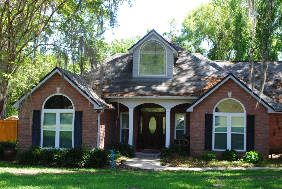 White windows with special shaped in medium brick
